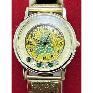 Macey's Holiday Lane Watch NEW in box Gold Glitter W Tree and Rhinestones Works